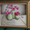 3112  "Pink Petunias in Green Vase" 16" x 20" oil on canvas $250.00 framed
