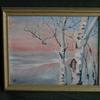  "Sunrise on Lake Superior with Birches" acrylic on canvas 11" x 14" $160.00 framed