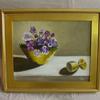 3201 Pansies with Brass, oil on canvas, framed, 16 x 20" $250.00